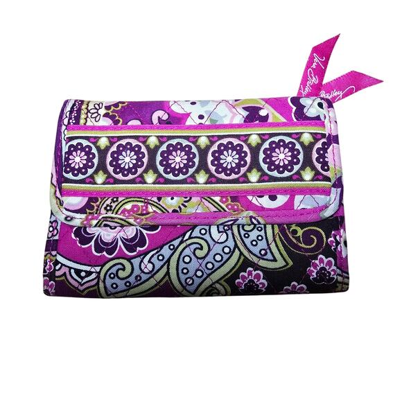 New Vera Bradley Multicolor Pink Purple Green White Floral Wallet Billfold - Picture 1 of 6